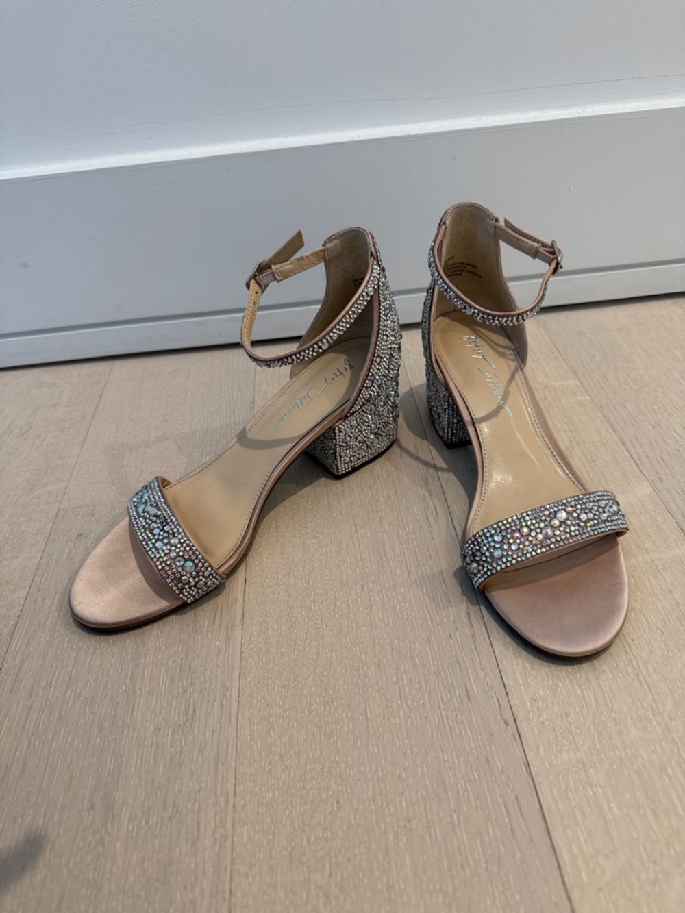 Betsey Johnson Blush Pink Crystal Block Heel Sandals